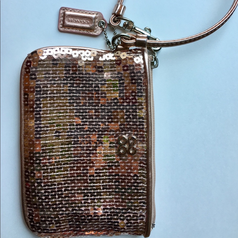 Coach Rose Gold Sequined Wristlet